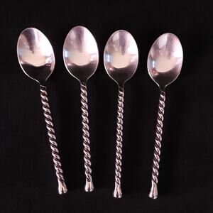 4 Gourmet Settings Silver Tear 18/8 Stainless Spoons Twist spoon Lot Set 8" Long